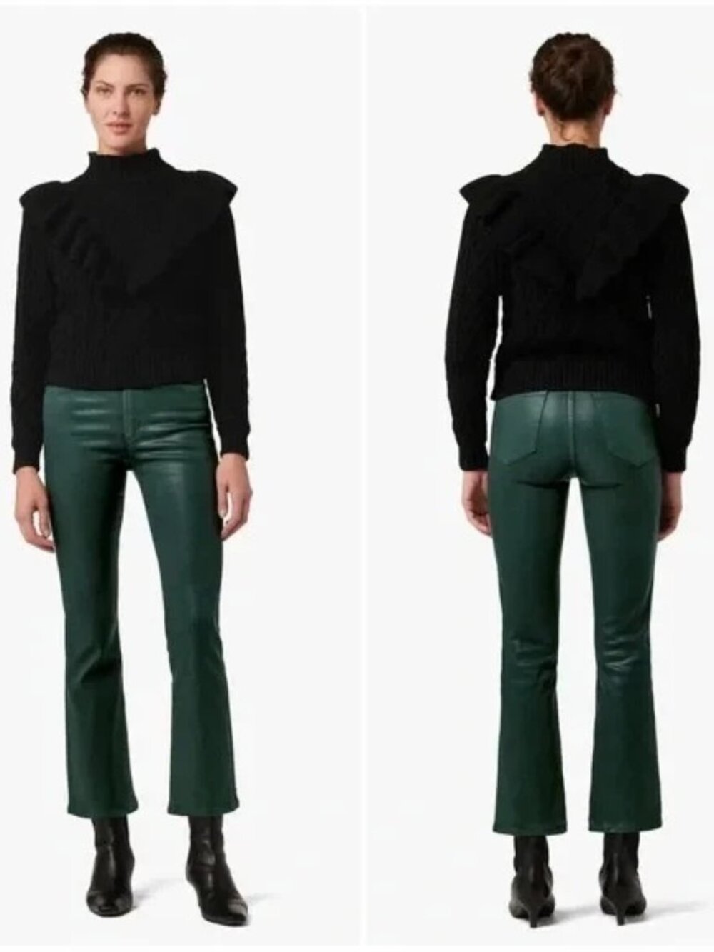 NWOT Joe's Jeans The Callie High Rise Cropped Boot Jeans Coated Forest Green 23